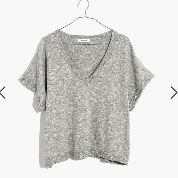 Madewell Sweater Tee XS Heathered Gray Paulson V-Neck Knit Blouse Academia Shirt - Picture 4 of 9